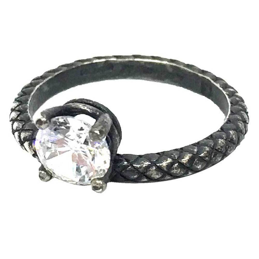 BOTTEGA VENETA Silver Zircon Intrecciato Ring